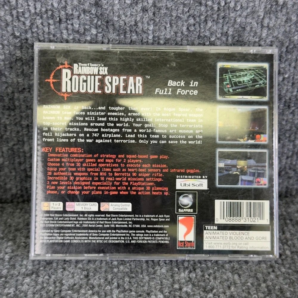 Rainbow Six Rogue Spear‎ PS1 Game Disc Only Sony PlayStation Tested Tactical FPS